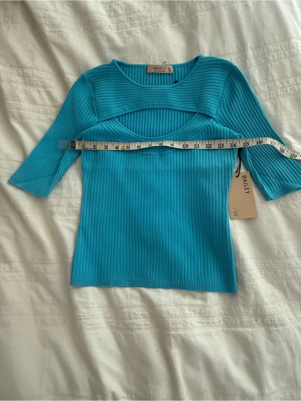 NWT Bailey 44 LaPerla  Cut Out TopSweater Aqua Blue Short Sleeve Size S